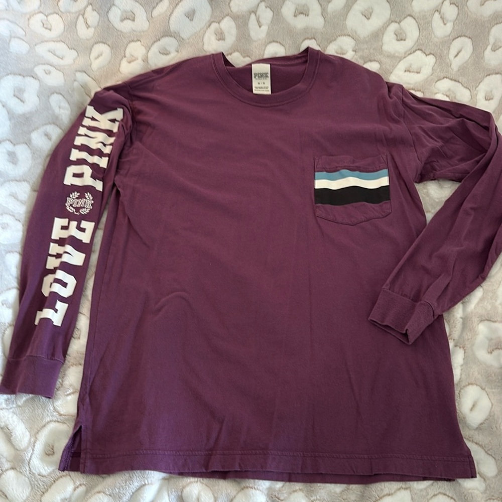 Pink long sleeve varsity pocket tee shirt size medium